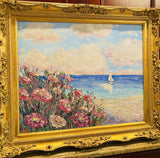 KADLIC Impressionist Wildflowers Floral Original Oil Painting Gold Gilt Frame