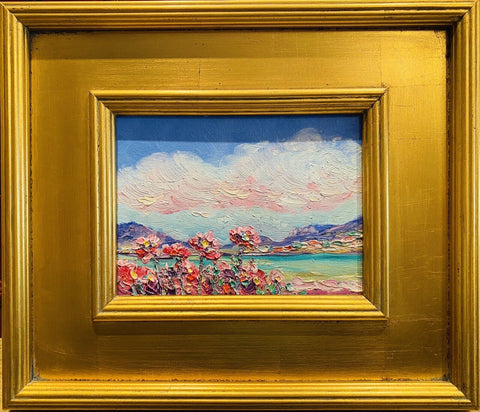 KADLIC Abstract Impasto Landscape Flowers Oil Painting Gilt 14” Frame Fine Art