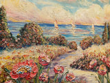 KADLIC Abstract Sunset Seascape Impasto Original Oil Painting 24” Large Art