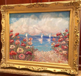 24x20" Mediterranean Seascape KADLIC Original Oil Painting Art Gold Frame