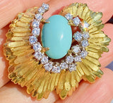Vintage Estate 14k Gold Turquoise Diamond Necklace Pendant