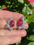 Retro 1950s Ruby Red Pink Tourmaline Diamond 14k Gold Drop Earrings $8k