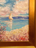24x18” Mediterranean Seascape KADLIC Original Oil Painting Art Gold Frame