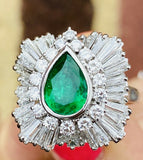 Vintage Ring-dant Platinum 4ct Pear Emerald G VS Diamond Ballerina Ring Pendant