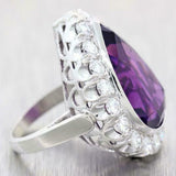 Art Deco Vintage Estate Platinum Pear Amethyst 2.00ct G VS Diamond Halo Ring