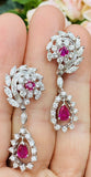 Vintage 1950s 14k Gold 5ct Ruby Diamond Day/Night Dangle Drop Pendant Earrings