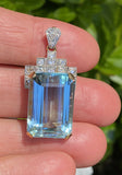 Antique Vintage Art Deco 14K Gold Platinum 21ct Aquamarine Diamond Pendant