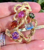 Vintage SEIDENGANG 18k Gold Tourmaline Aquamarine Gemstone Pendant Brooch