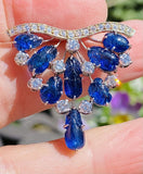 Vintage 1940s-50s Deco Platinum 7ct Carved Blue Sapphire VS Diamond Pendant