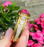 Vintage Estate Italian 18k Gold Pink Tourmaline Moonstone Diamond Cuff Bracelet