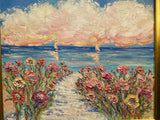 KADLIC Abstract Sunset Seascape Impasto Original Oil Painting Gold Frame 28”