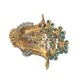 Retro Art Deco 1940s 18k Gold Turquoise G VS Diamond 2.0 ct Brooch Pin Pendant