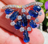 Vintage 1940s-50s Deco Platinum 7ct Carved Blue Sapphire VS Diamond Pendant
