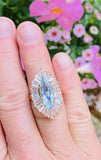 Vintage 18k Gold Aquamarine Ring-Dant Diamond Baguette Halo Ballerina Ring