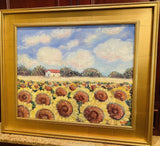 KADLIC Impressionist Tuscany Sunflowers Original Oil Painting Gold Frame 24"