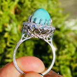 Vintage Estate 14k Gold Turquoise Cabachon 9ct Diamond Halo Ballerina Ring