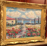 24x20" Mediterranean Seascape KADLIC Original Oil Painting Art Gold Frame