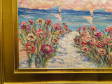 KADLIC Abstract Sunset Seascape Impasto Original Oil Painting Gold Frame 28”