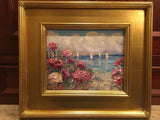 KADLIC French Poppies Seascape Sailboats Gilt Wood Frame 8x10”