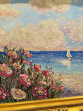 KADLIC Impressionist Wildflowers Floral Original Oil Painting Gold Gilt Frame