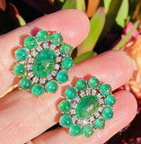 Impressive Vintage Estate 14k Gold 17ct Emerald Diamond Halo Drop Clip Earrings
