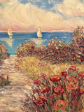 30x30” Pinks Floral Flowers Beach Seascape KADLIC Original Oil Painting Art