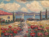 24x20" Mediterranean Seascape KADLIC Original Oil Painting Art Gold Frame