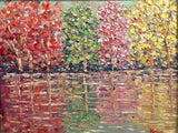 KADLIC Abstract Autumn Trees  Landscape Art Original Oil Painting Gold Frame 24”