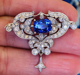 Vintage Midcentury Art Deco 18k Gold Tanzanite Diamond Clip Pin Brooch Pendant