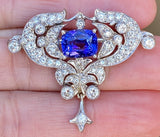 Vintage Midcentury Art Deco 18k Gold Tanzanite Diamond Clip Pin Brooch Pendant
