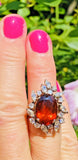 Vintage 14k Gold Mandarin Citrine Marquise Diamond Halo Ballerina Cocktail Ring