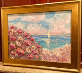 24x18” Mediterranean Seascape KADLIC Original Oil Painting Art Gold Frame