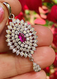 Vintage Estate 1950s 14k Gold E/F VS1 Diamond Halo Ruby Necklace Pendant Drop