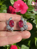 Retro 1950s Ruby Red Pink Tourmaline Diamond 14k Gold Drop Earrings $8k