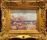 KADLIC Original Oil Painting Abstract Seascape Impasto Gold Gilt 15" Frame Pinks