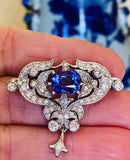 Vintage Midcentury Art Deco 18k Gold Tanzanite Diamond Clip Pin Brooch Pendant