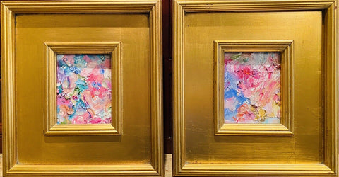 KADLIC Abstract Impasto PAIR Original Oil Painting Gold Gilt Frame Fine Art