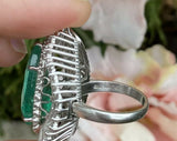 Vintage Ring-dant HUGE Platinum 14k Gold 18 ct Emerald VS Diamond Ballerina Ring