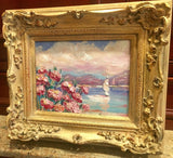 KADLIC Flowers Pink Floral Seascape Sailboats Gilt Wood Frame 8x10”