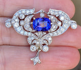 Vintage Midcentury Art Deco 18k Gold Tanzanite Diamond Clip Pin Brooch Pendant