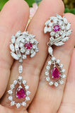 Vintage 1950s 14k Gold 5ct Ruby Diamond Day/Night Dangle Drop Pendant Earrings