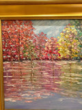 KADLIC Abstract Autumn Trees  Landscape Art Original Oil Painting Gold Frame 24”