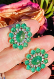 Impressive Vintage Estate 14k Gold 17ct Emerald Diamond Halo Drop Clip Earrings