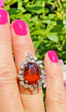 Vintage 14k Gold Mandarin Citrine Marquise Diamond Halo Ballerina Cocktail Ring