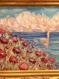 24x20" Mediterranean Seascape KADLIC Original Oil Painting Art Gold Frame