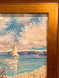 24x18” Mediterranean Seascape KADLIC Original Oil Painting Art Gold Frame