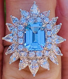 Vintage Ring-dant Platinum 4ct Aquamarine G VS Diamond Ballerina Ring Pendant