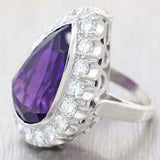 Art Deco Vintage Estate Platinum Pear Amethyst 2.00ct G VS Diamond Halo Ring