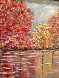 KADLIC Abstract Autumn Trees  Landscape Art Original Oil Painting Gold Frame 24”