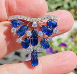 Vintage 1940s-50s Deco Platinum 7ct Carved Blue Sapphire VS Diamond Pendant